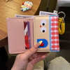 Kawaii Gingham ID Card Holder with Spiral Keychain | Tri-Fold Mini Wallet