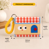 Kawaii Gingham ID Card Holder with Spiral Keychain | Tri-Fold Mini Wallet