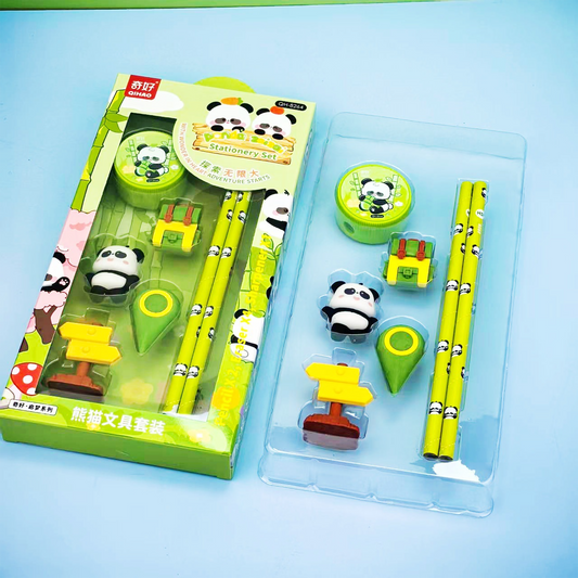 Kawaii Panda Stationery Set | DIY Assembled Panda & Backpack Erasers for Kids