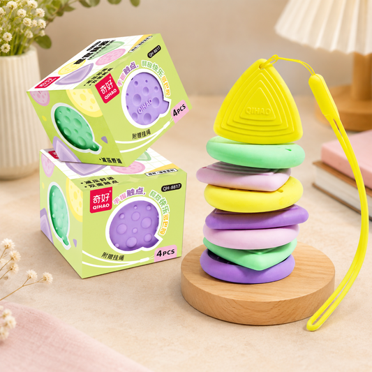 Kawaii Sensory Anti-Lost Eraser Set | 4PCS Tactile Decompression