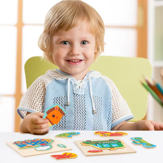 Kids 3D Wooden Jigsaw Puzzle Board |  Animal & Vehicle Learning Toys 15cm