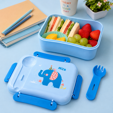 Kids Cartoon Animal Lunch Box |Cute Tiffin Box with 2 in 1 Fork/Spoon