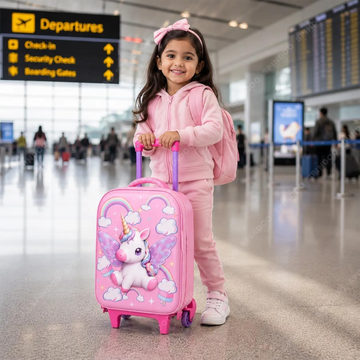 Kids Pink Unicorn Trolley Suitcase – Rolling Travel Luggage Bag for Little Travelers