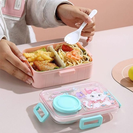 Kids Cute Secret Character Compartment Lunch Box with Spoon & Sauce Pot