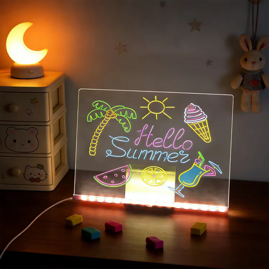 LED Acrylic Glow Drawing Board with Multi-Color Pens & Stand