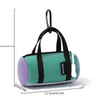 Green and purple mini mesh duffle bag coin pouch displaying its exact dimensions of 11.5cm by 14.5cm.