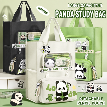 Kawaii Panda Student Tote Bag with Detachable Pencil Pouch | Large Capacity Study Bag