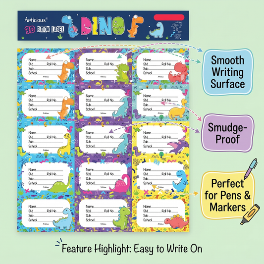 3D Dino Book Labels | Name Stickers