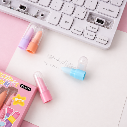 Novelty Lipstick Eraser Set of 4 | Colorful & Portable