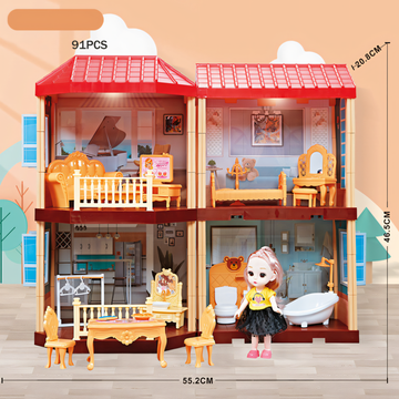 DIY Princess Warm House Playset – 91 Pcs Villa with LED Lights