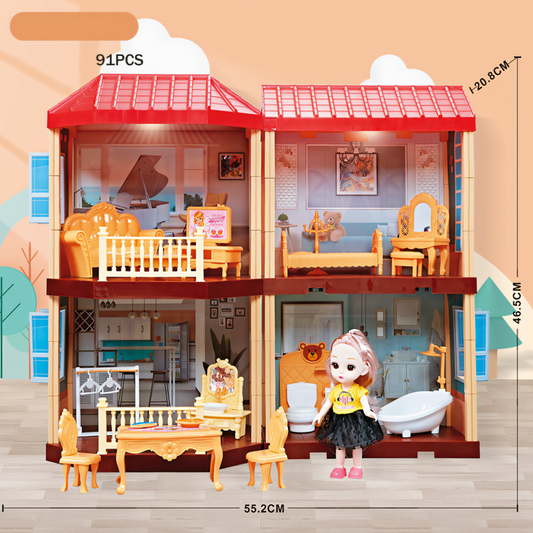 DIY Princess Warm House Playset – 91 Pcs Villa with LED Lights
