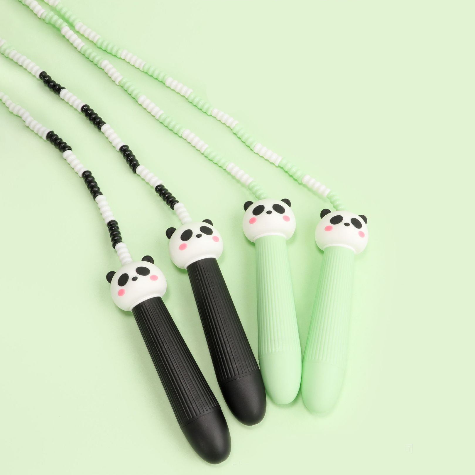 Kids panda-themed jump rope with ergonomic handles and durable beaded skipping cord