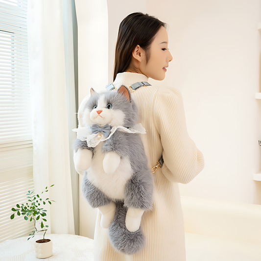 Realistic Ragdoll Cat Plush Backpack
