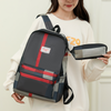 Large Capacity Casual Plaid School Bag with Detachable Pouch