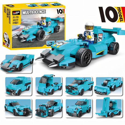 Blue Ghost Race Car 10-in-1 Building Blocks – 201+ Pcs DIY Set