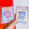 Kawaii cartoon spiral notebook with glitter-filled 3D cover and lined writing pages.