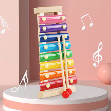 Wooden rainbow xylophone musical toy for kids with 8 colorful keys and wooden mallets for early music learning