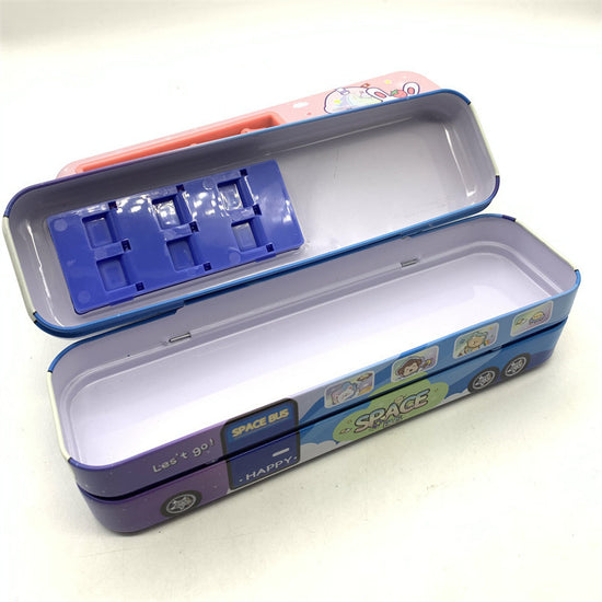 Adorable kids’ pencil case set with bus design, featuring bunny and bear prints, perfect for school stationery storage.