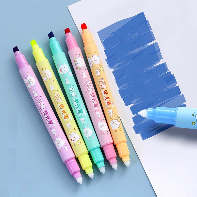 Pen Set featuring 6 cute cartoon-designed markers in a clear plastic case