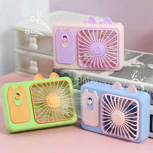 Cartoon Kitten Mini Fan | Big Wind, Rechargeable & Handy