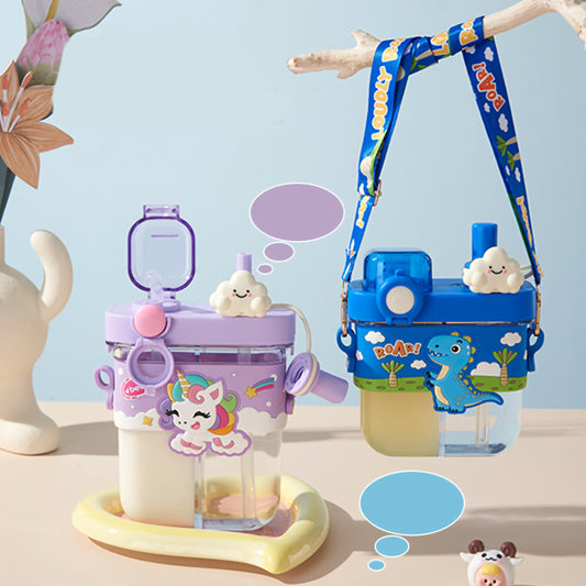 2-in-1 Kids Dual Compartment Bottle with Straws 580ml