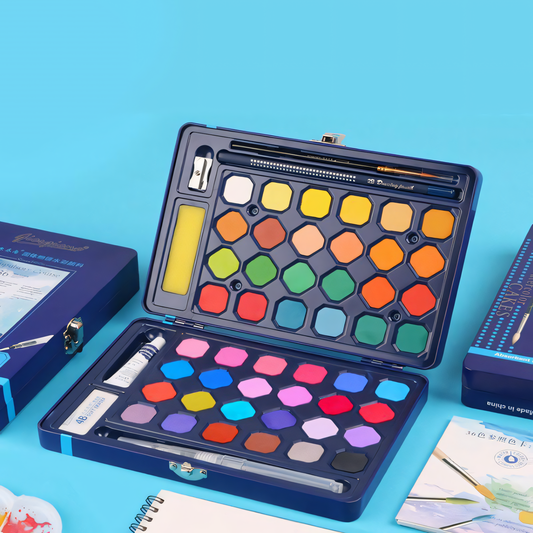 48-Color Solid Watercolor Paint Set - Premium Pigment Kit with Accessories