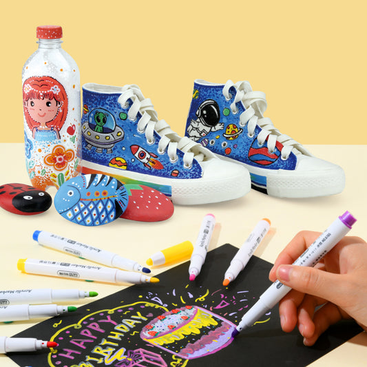Rainbow Splash 24-Piece Acrylic Paint Pen Set - Ideal for Crafty Kids