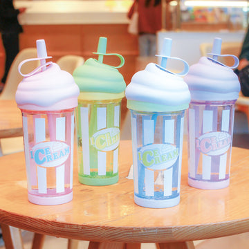 3D Ice Cream Swirl Tumbler with Straw - 500ml