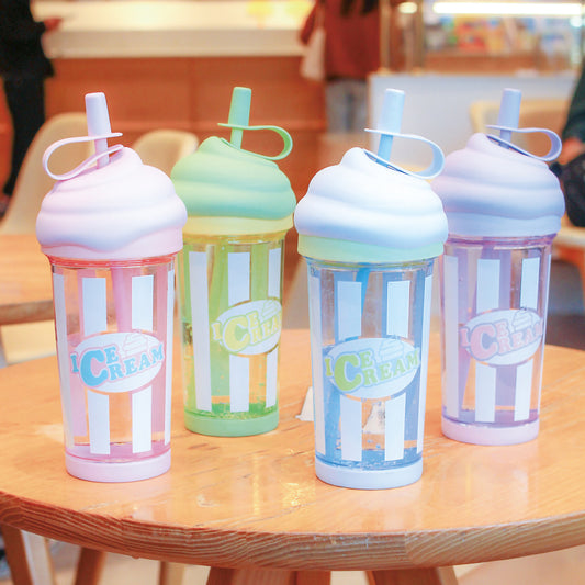 3D Ice Cream Swirl Tumbler with Straw - 500ml