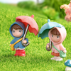 Cute Boy and Girl with Umbrella Miniature Figurines - Set of 2