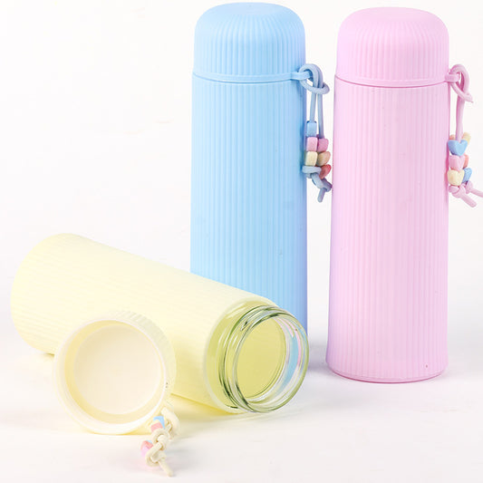 Double-Layer Glass Water Cup 🥤 | 400ml Insulated, Spill-Proof & Portable