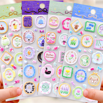 Dreamy Sealing Wax Style 3D Foam Stickers | Vintage Embossed Frame Deco Sticker Sheet