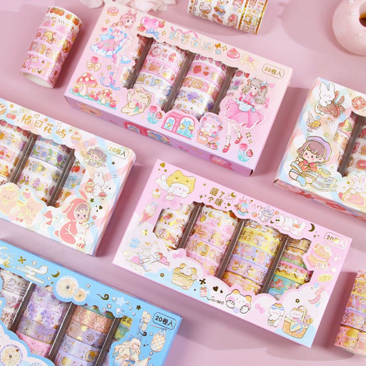 Kawaii Cartoon Washi Tape Set - 20 Rolls