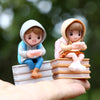 Miniature Student Gamer Figurine - Cute Resin Kids Sitting on Books