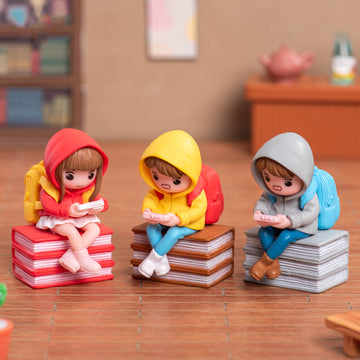 Miniature Student Gamer Figurine - Cute Resin Kids Sitting on Books