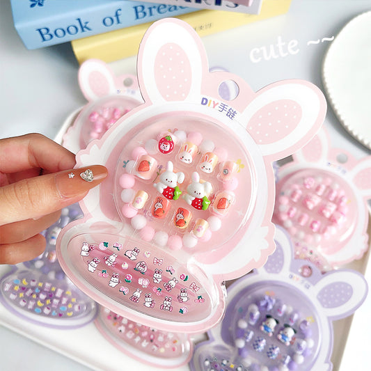 Cute 3-in-1 Kids Nail & Bracelet Set | DIY Cartoon Press-on Nails with Stickers