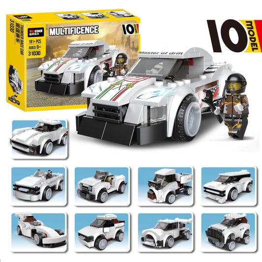 White Thunder Race Car 10-in-1 Building Blocks – 181+ Pcs DIY Set