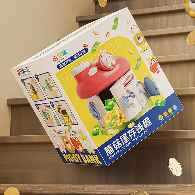 Cute plastic mushroom houses for kids featuring colorful doors, keys, and animal characters for creative fun.