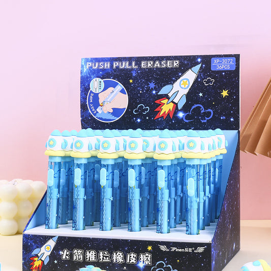 Space Rocket Push Pull Retractable Sliding Eraser