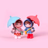 Cute Boy and Girl with Umbrella Miniature Figurines - Set of 2