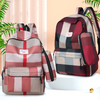 Large Capacity Casual Plaid School Bag with Detachable Pouch