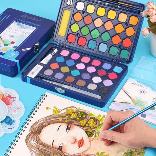 48-Color Solid Watercolor Paint Set - Premium Pigment Kit with Accessories