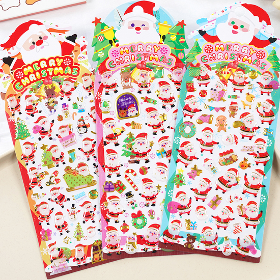 3D resin crystal shiny Christmas sticker sheets with colorful Santa and festive designs