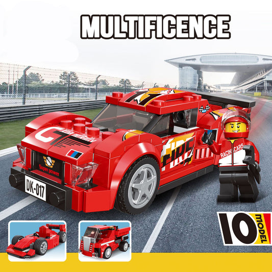 Multificence 10-in-1 red racing car building block set with user manual