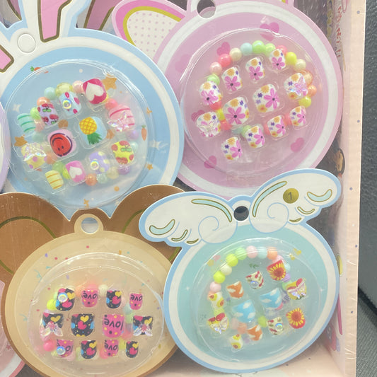Kids Cartoon Press-On Nails & Bracelet Combo Set