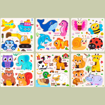 Wooden 4-in-1 3D Montessori Puzzle Board for Kids