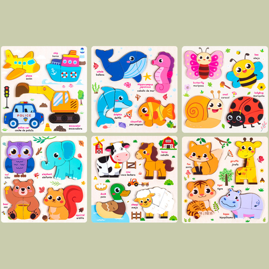 Wooden 4-in-1 3D Montessori Puzzle Board for Kids