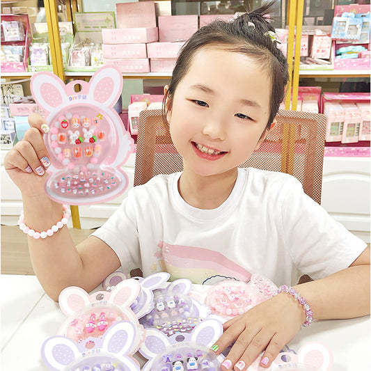 Cute 3-in-1 Kids Nail & Bracelet Set | DIY Cartoon Press-on Nails with Stickers