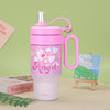 Cute Insulated Tumbler with Handle & Straw | Ice Cup - 850ml