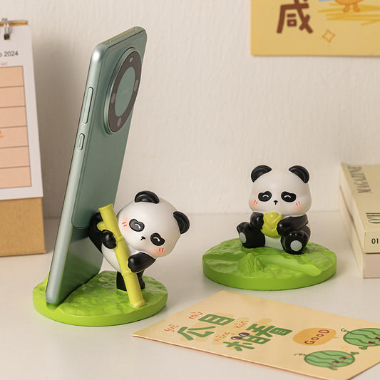 Handmade Panda Phone Holder hugging bamboo stick – Nom Nom Bamboo Pals variant.